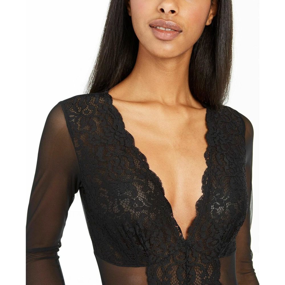 International Concepts INC Not So Basic Long Sleeve Lace Mesh Bodysuit M Medium - Picture 2 of 5